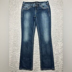 Silver Jeans Womens 31 Boot Cut Aiko Dark Wash Big Stitch Fade Out Club Party